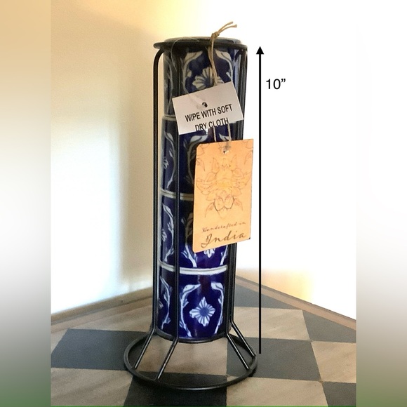 Blue Floral Coffee Mug Set with Stand - Picture 2 of 3